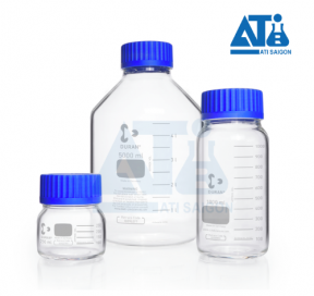 Neutral Glass Bottle, Wide Mouth, with Blue Plastic Cap – DURAN®